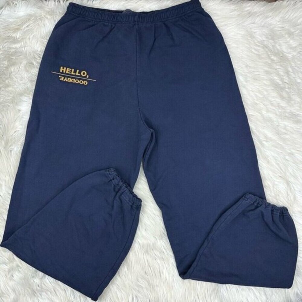 Mayfair The Label Navy Blue Graphic‎ Sweatpants XXL Hello Goodbye Inhale Future